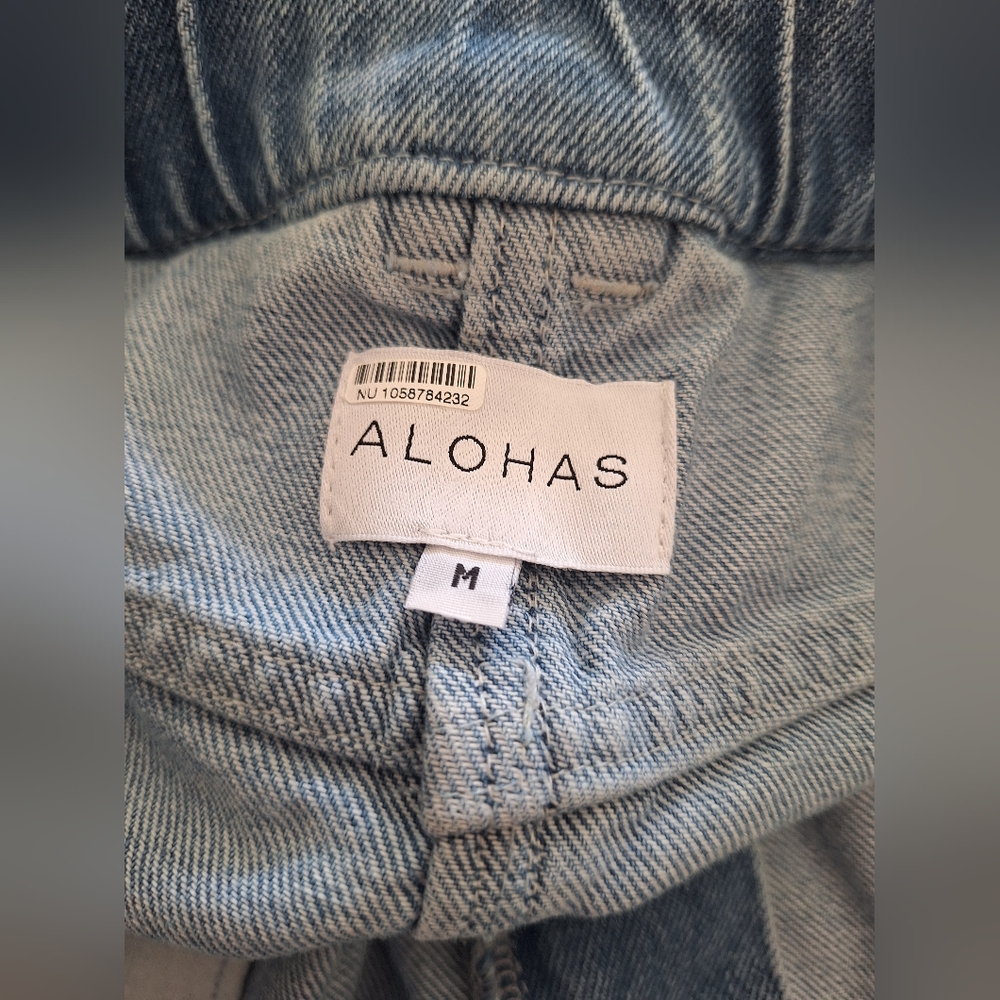 ALOHAS Lola Blue Denim Strapless Wide‎ Leg Jumpsuit Boho Casual Beachy Size M - Picture 3 of 8